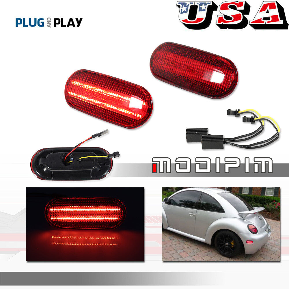 A pair of red-lens LED rear fender side marker lights for 1998-2005 for Volkswagen Beetles.