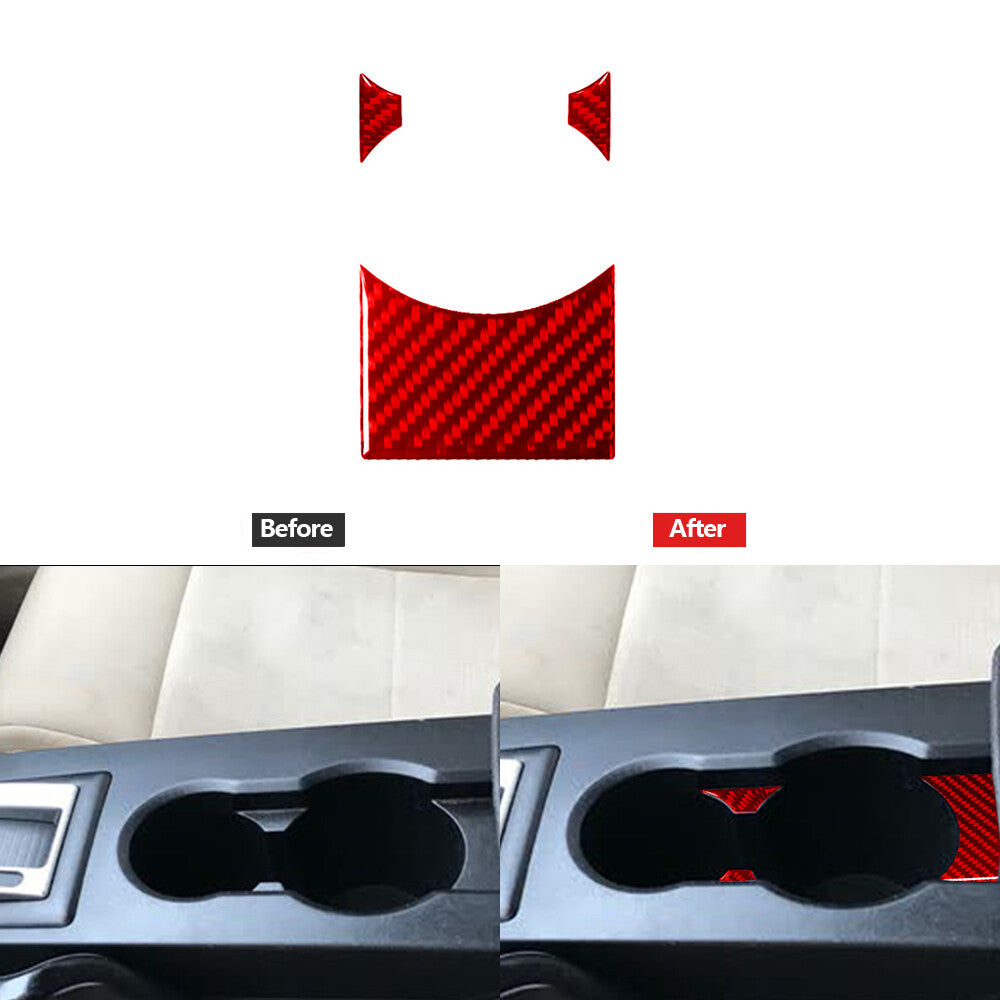 Red Carbon Fiber Watercup Holder Cover Trim Sticker for Ford for Mustang 2005-2009