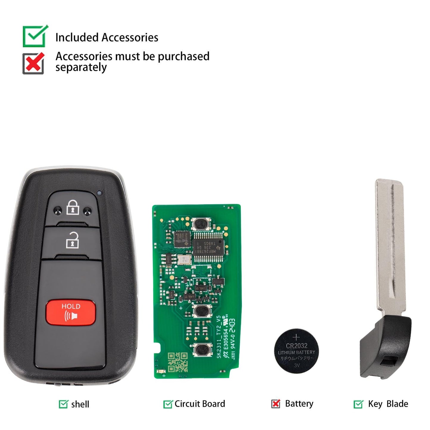 IKEYTY8A3AL 3 Buttons 315/433 MHz for Smart Key Universal for Toyota