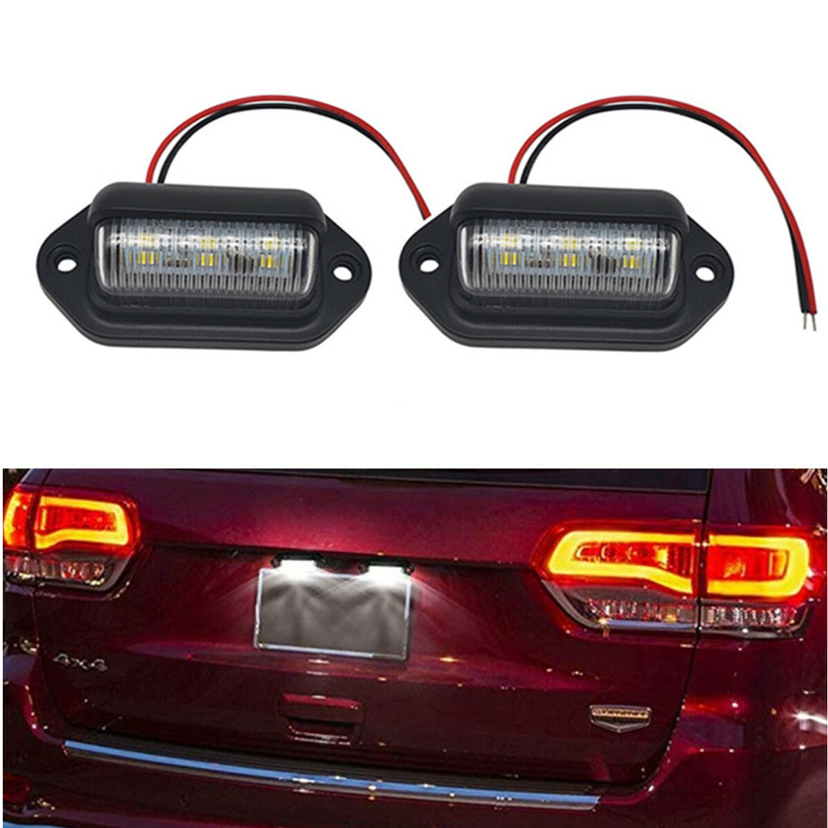 White 6 LED Rear Tail License Number Plate Light Lamp 12-24V Car Truck Trailer