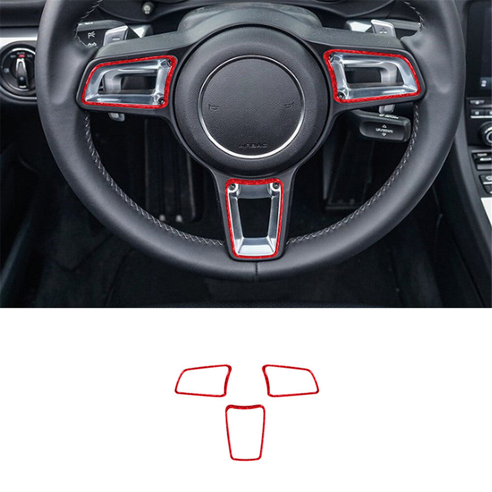 3x red carbon fiber inner steering wheel trim for Porsche 718 2016-2022