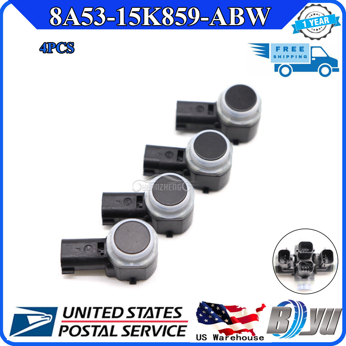 Black 8A53-15K859-ABW for Ford Focus Explorer Bumper Parking PDC Aid Sensor 4pcs