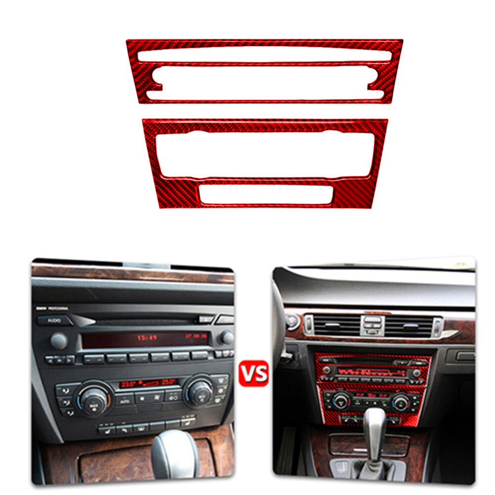 Red Carbon Fiber CD Control Panel For Air Conditioning Trim for BMW E90 3 Series 2005-12