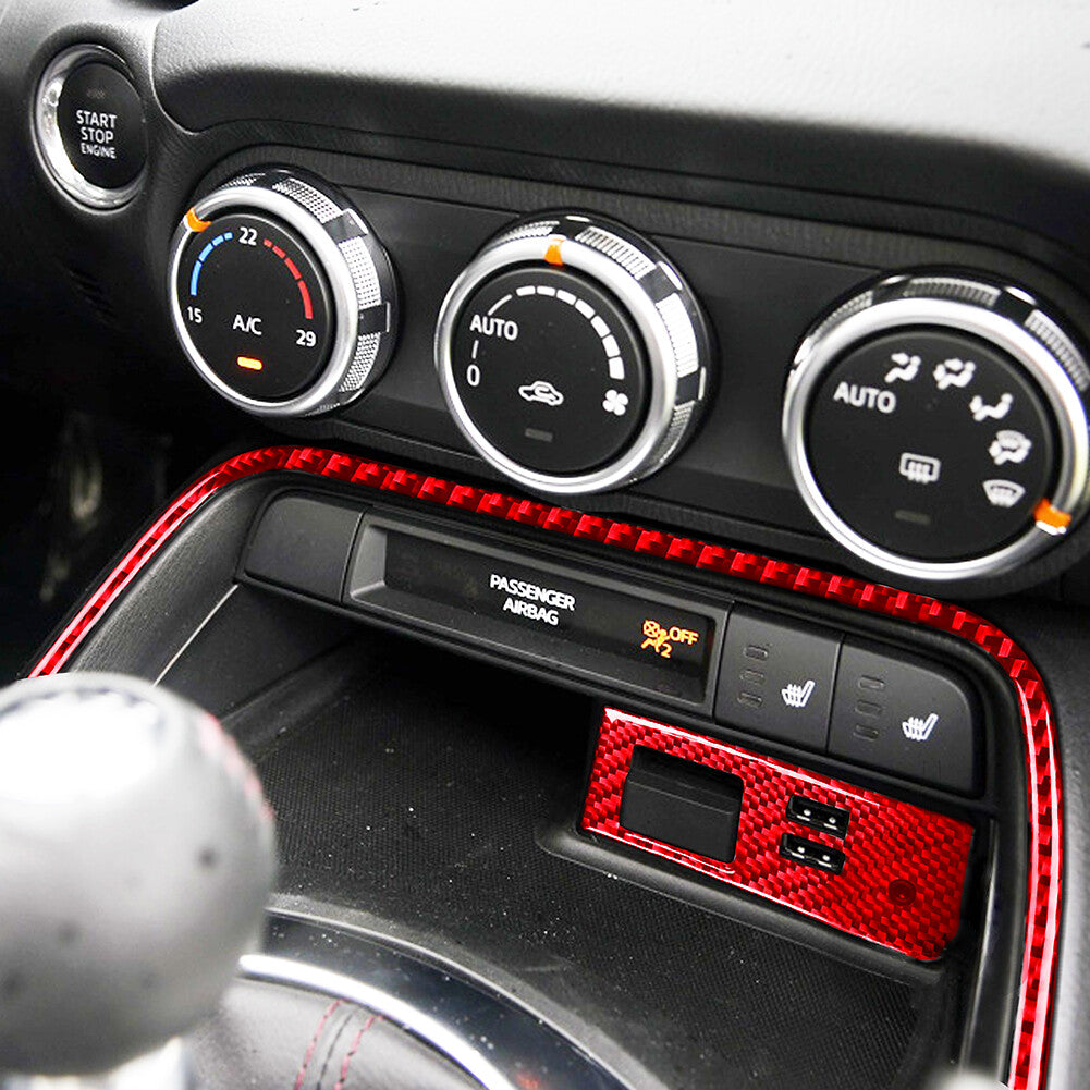 for Mazda MX-5 2016-2020 Carbon Fiber Interior AC Lower&USB Frame Cover Trim Red