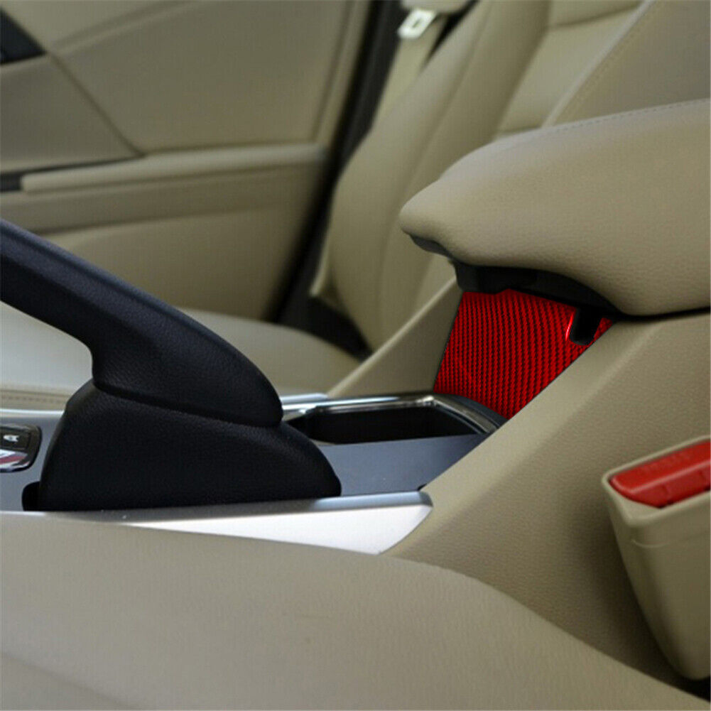 Red Carbon Fiber Central Armrest Lower Panel Trim Fit for Honda Accord 2013-2017