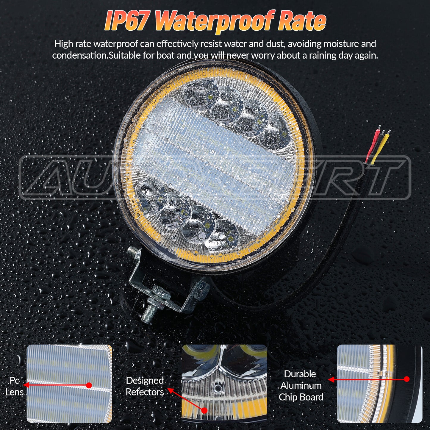 2PCS Round LED Pods Driving Lights Bar with White Light Combo Beam Off Road SUV