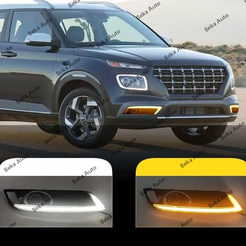 A pair of front bumper fog lights and daytime running lights suitable for the 2020 and 2021 for Hyundai Venue.