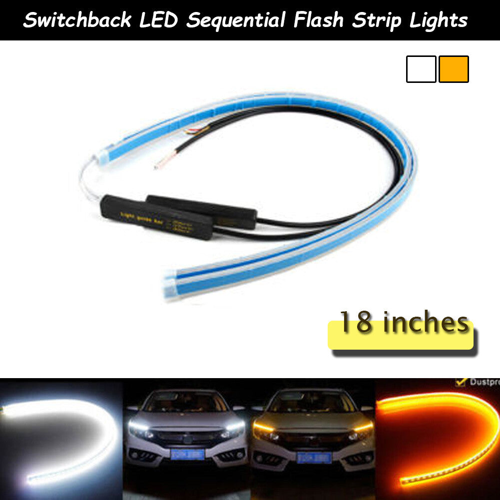 45cm ultra-thin amber/white sequential flexible LED DRL turn signal bar headlights (USA)