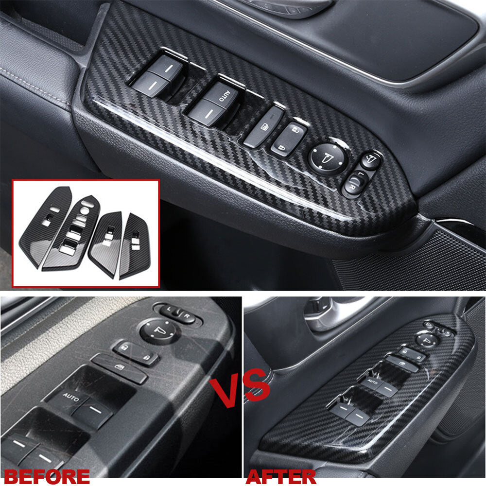 4x Carbon Fiber for 17-22 for Honda CRV Door Window Switch Lock Panel Covers Trims