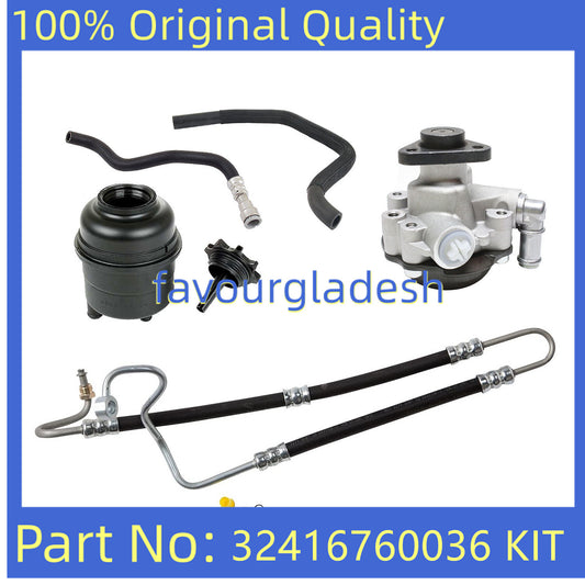 Power Steering Pump+Hoses+Reservoir with Cap Kit for BMW E46 325i 330i 2001-2005