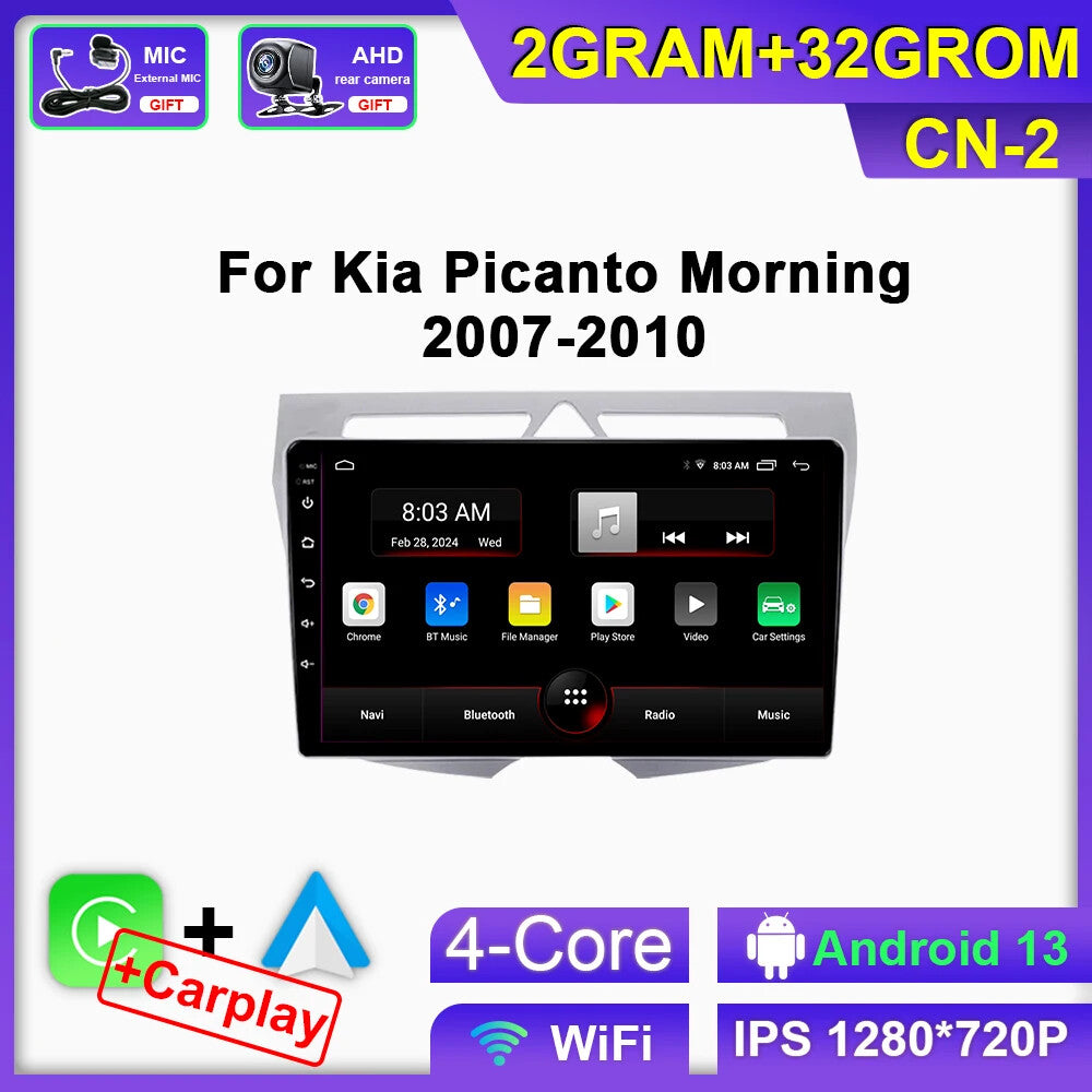 for Kia Morning Picanto 2007-2010 Stereo CarPlay Car Radio GPS Multimedia Player