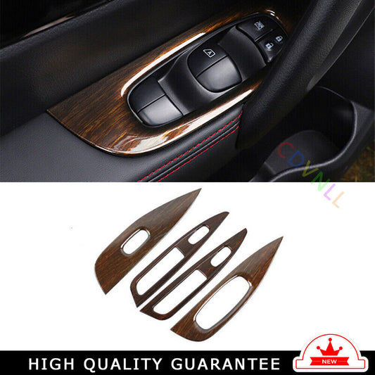 Glass Window Lifting Lock Panel Trim for Nissan Rogue Sport 2017-2021 Wood Grain