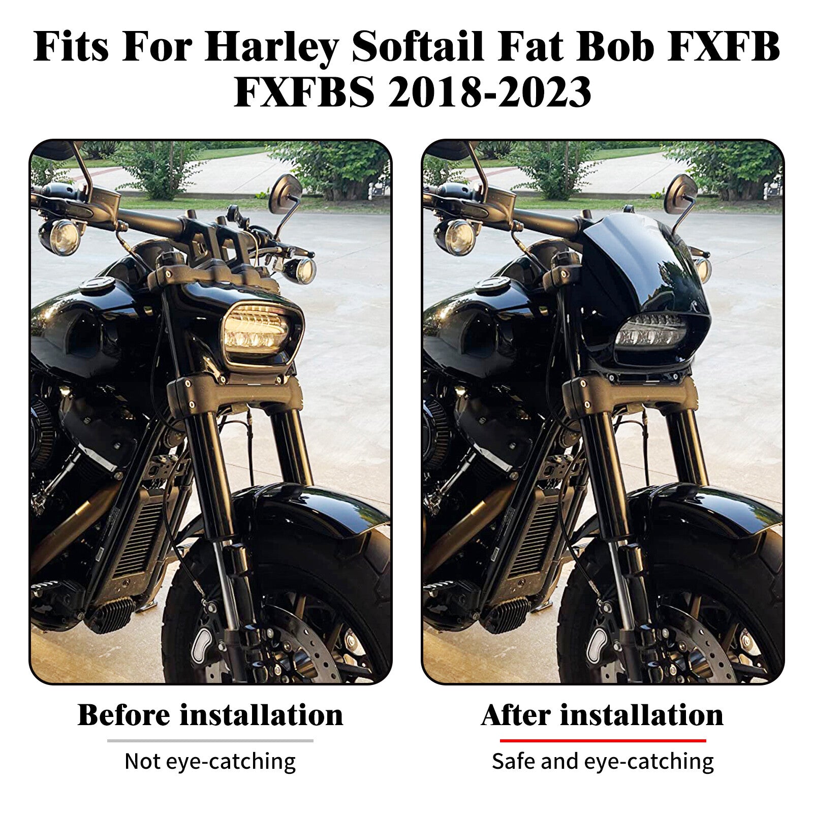 Gloss Black Headlight Fairing Mask Cowl Fits for Harley Softail M8 Fat Bob 18-22