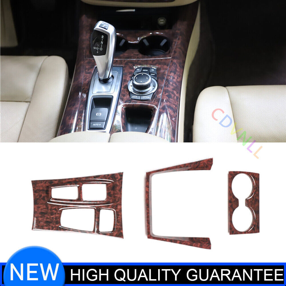 Inner Gear Shift Water Cup Frame Cover Trim for BMW X5 2008-13 Brown Wood Grain