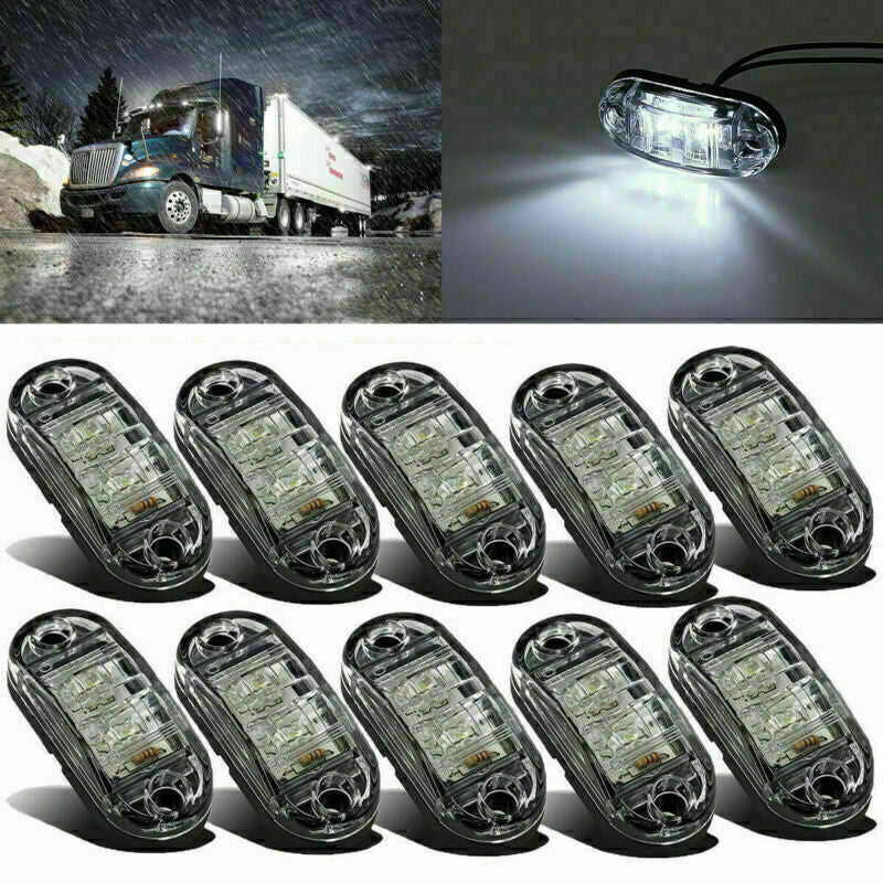 10X White 2-LED Oval Side Marker Lights Truck Trailer Clearance Light Waterproof