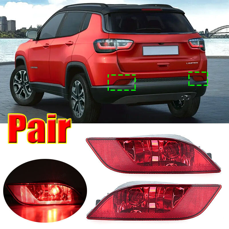 A pair of rear bumper taillight reflectors for Jeep Compass 2017 - 2022 LHRH models.