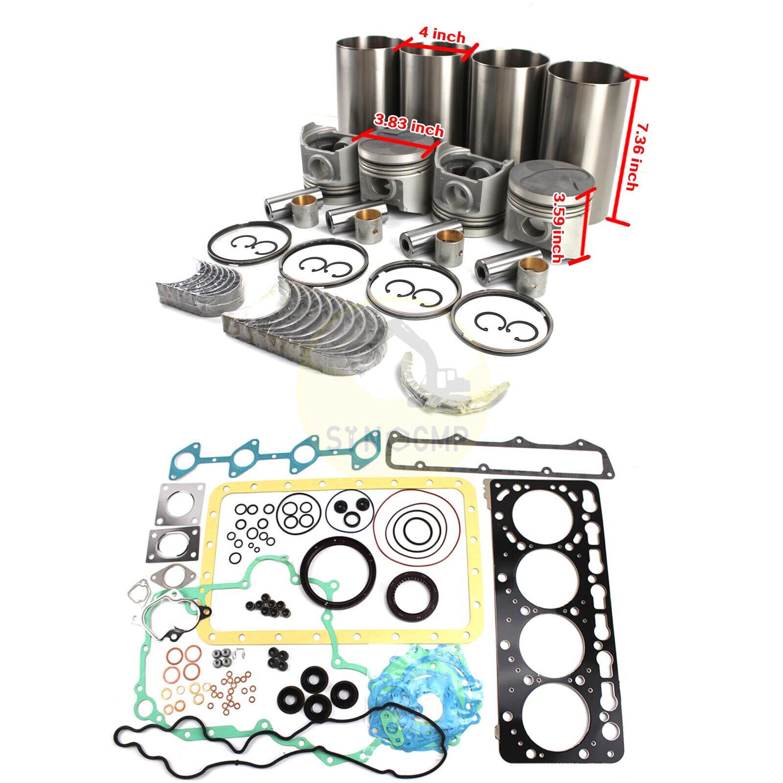 V3300 V3300-M 12V Engine Rebuild Kit For Kubota T50 T200 T250 Loader NEW