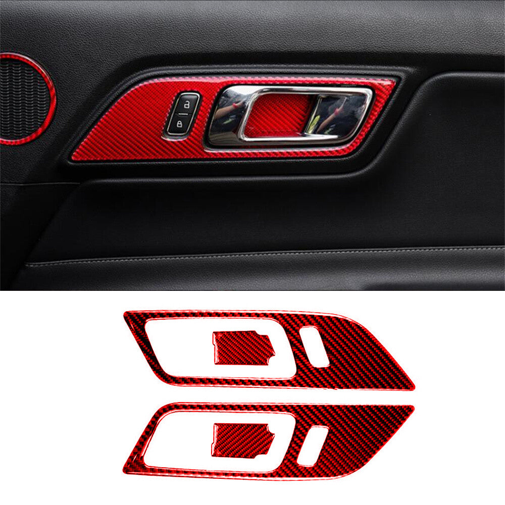 Red Carbon Fiber Interior Door Handle Bowl Panel Trim for Ford for Mustang 2015-2022