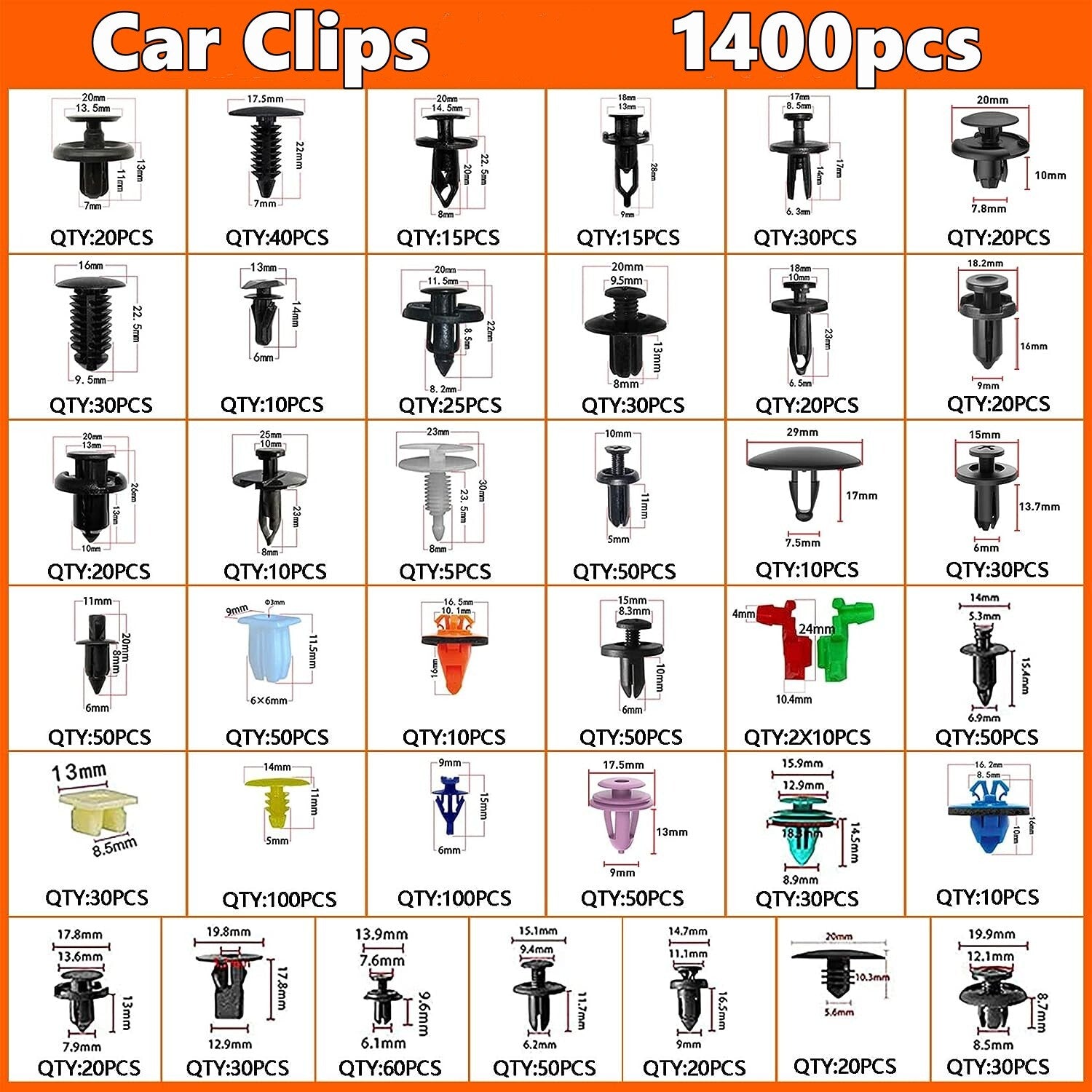 1390-piece set of automotive push-type door panel trim clip kit with push pin automatic clip