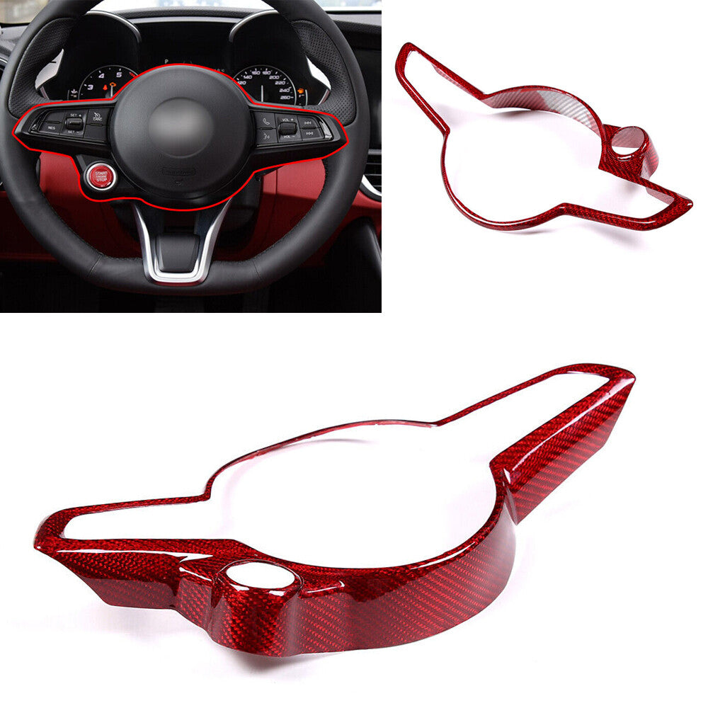 Red Carbon Fiber Steering Wheel Panel Trim for Alfa Romeo Giulia / for Stelvio 2020+