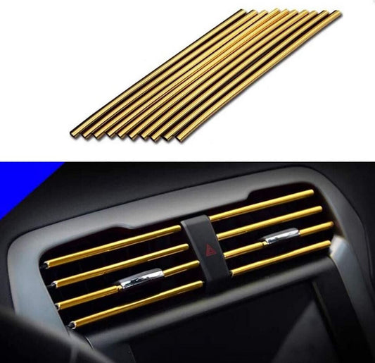10-Piece Car Air Conditioner Socket Decorative Molded Trim Strips in Gold for Peugeot