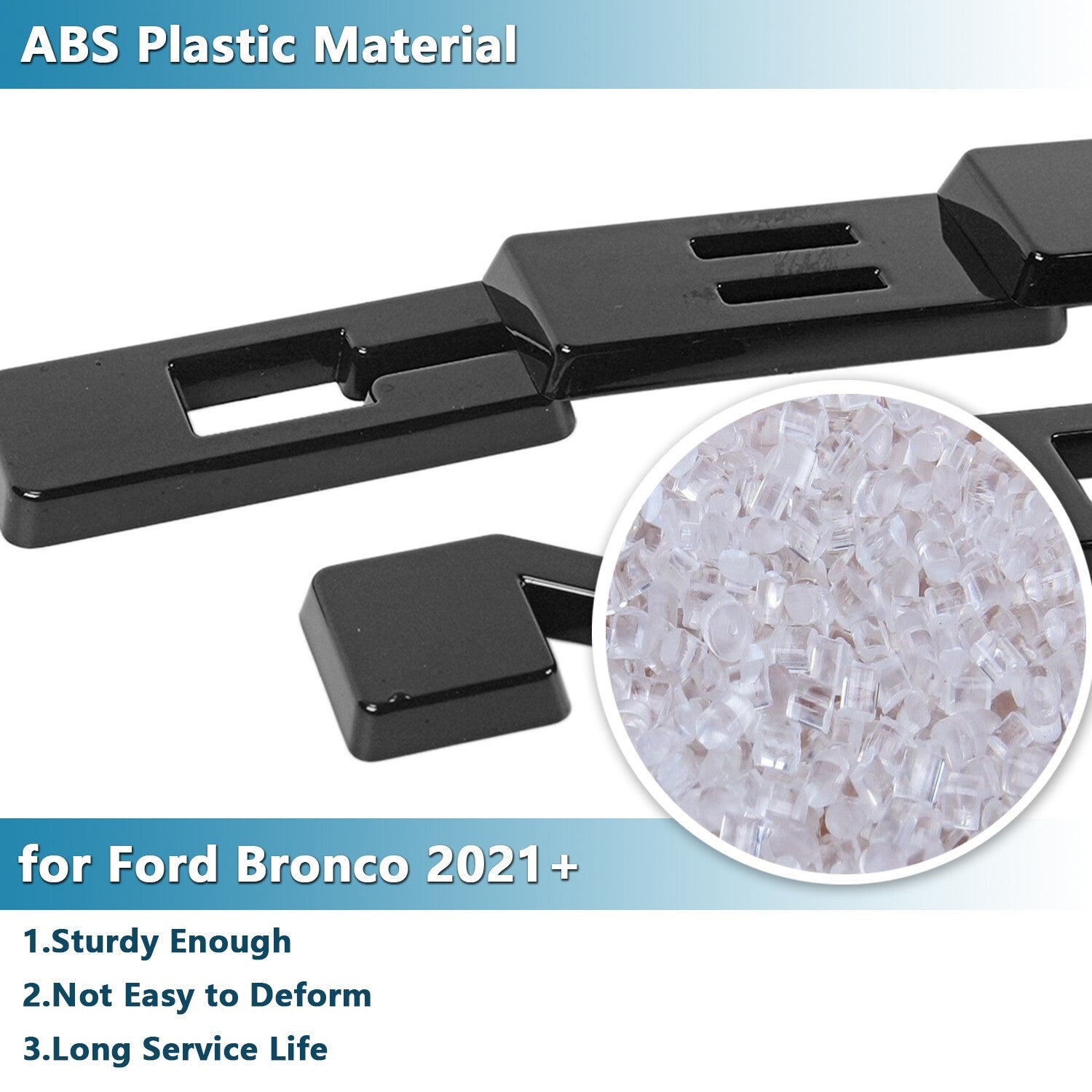 Black ABS Grille Emblem Letter Overlay Decal Cover Trim for Ford Bronco 2021+