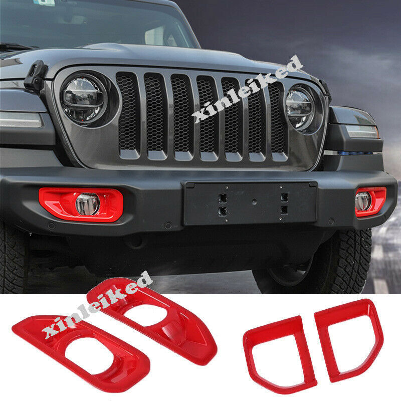 Red Front+Rear Fog Light Lamp Cover Trim ABS 4X for Jeep for Wrangler JL 2018 2019