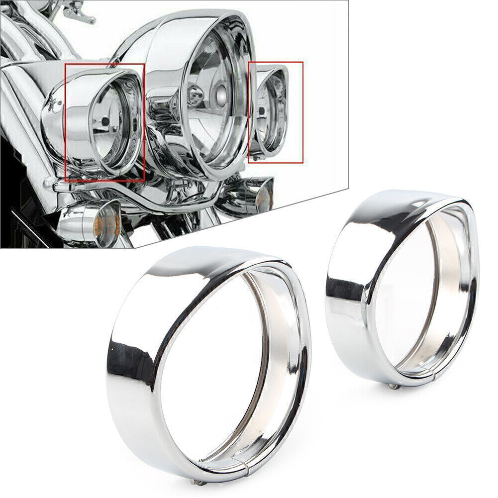 Chrome Fit for Harley FLHT FLHR 4.5 Passing Lights Lamp Trim Ring Bezel Visor Cover