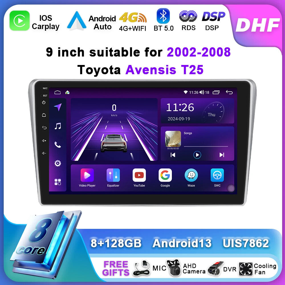 for Toyota Avensis T25 2002-2008 Android Car Radio CarPlay GPS Player Screen
