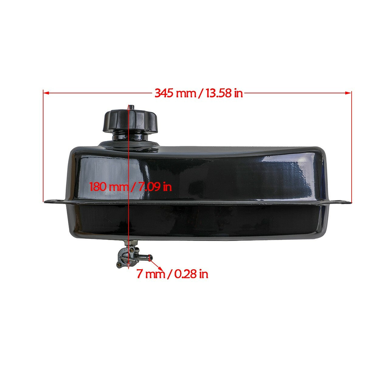 Black fuel tank suitable for 150cc, 125cc, and 110cc four-wheel drive bicycles, all-terrain vehicles, off-road vehicles, and go-karts.