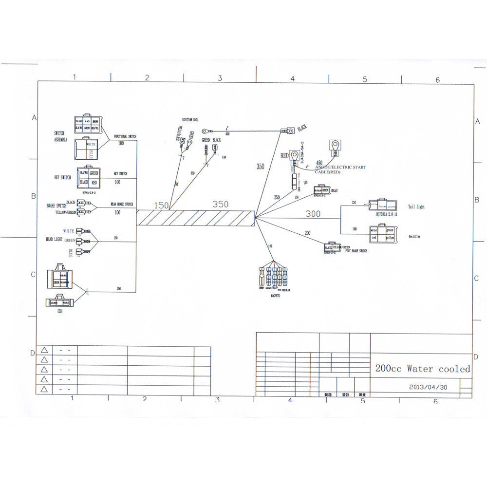 Complete electric wiring harness for 250cc Dirt Pit bicycles, all-terrain vehicles, go-karts, and four-wheel off-road vehicles.