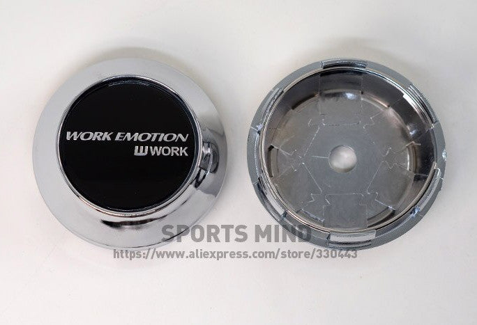 4x69mm hubcaps, rim caps, badge decals, work mood, black, silver, TE37