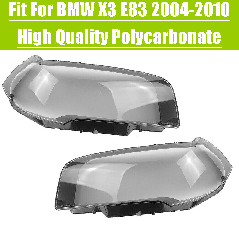 Replacement headlight lens protective covers (left + right) for 2004-2010 for BMW X3 E83