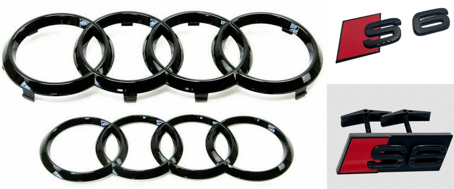 Suitable for Audi S6 range hood, rear ring, front grille, rear trunk badge, Quattro S line, gloss black