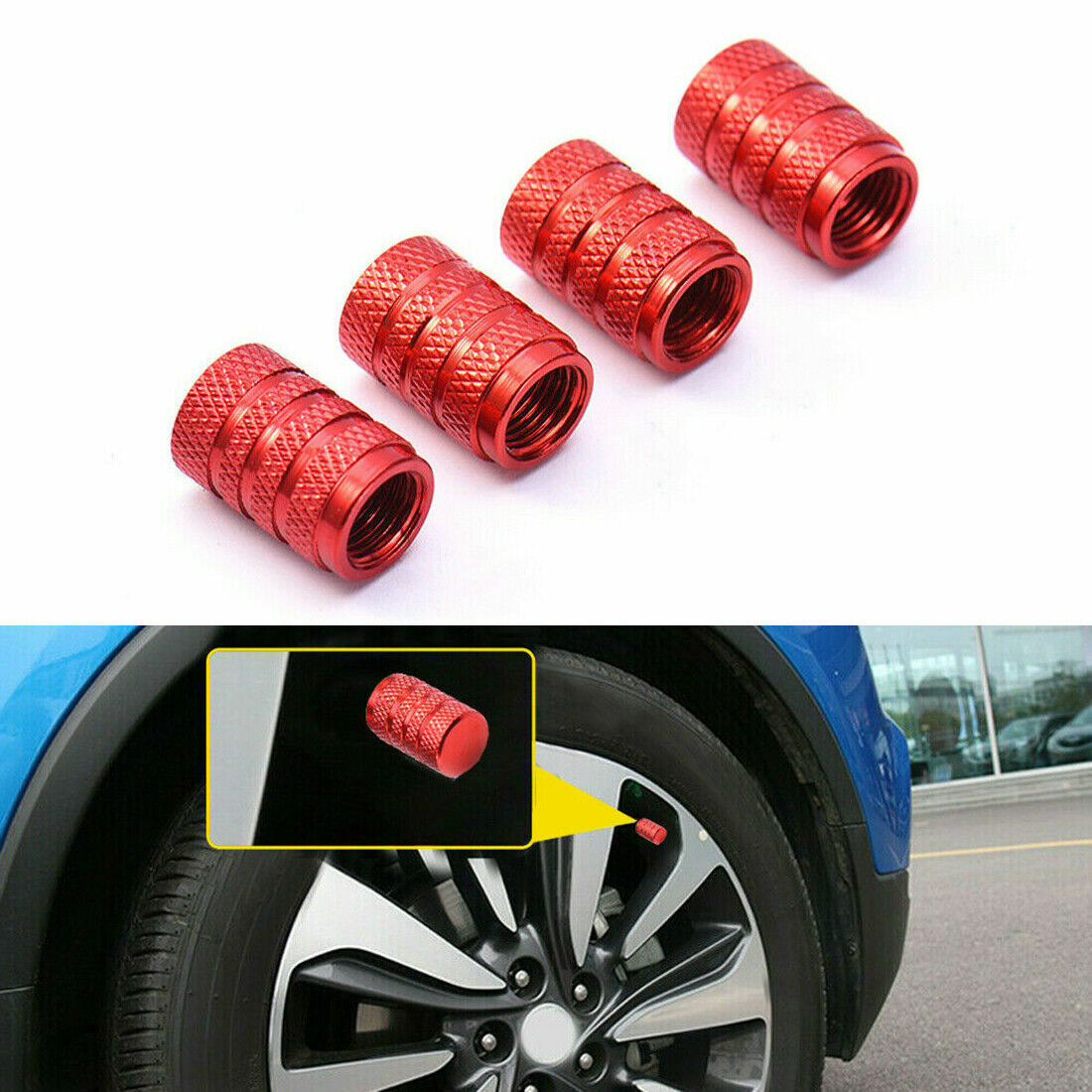 4PCS Car Truck Bike Aluminum Tire Rim Valve Stems Wheel Air Caps Dust Cover RED