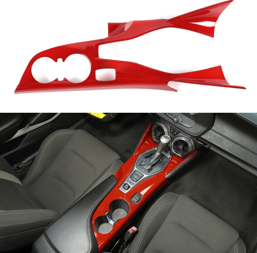 for Chevrolet Camaro 2016-23 Red ABS Center Console Gearbox Water Cup Cover Trim