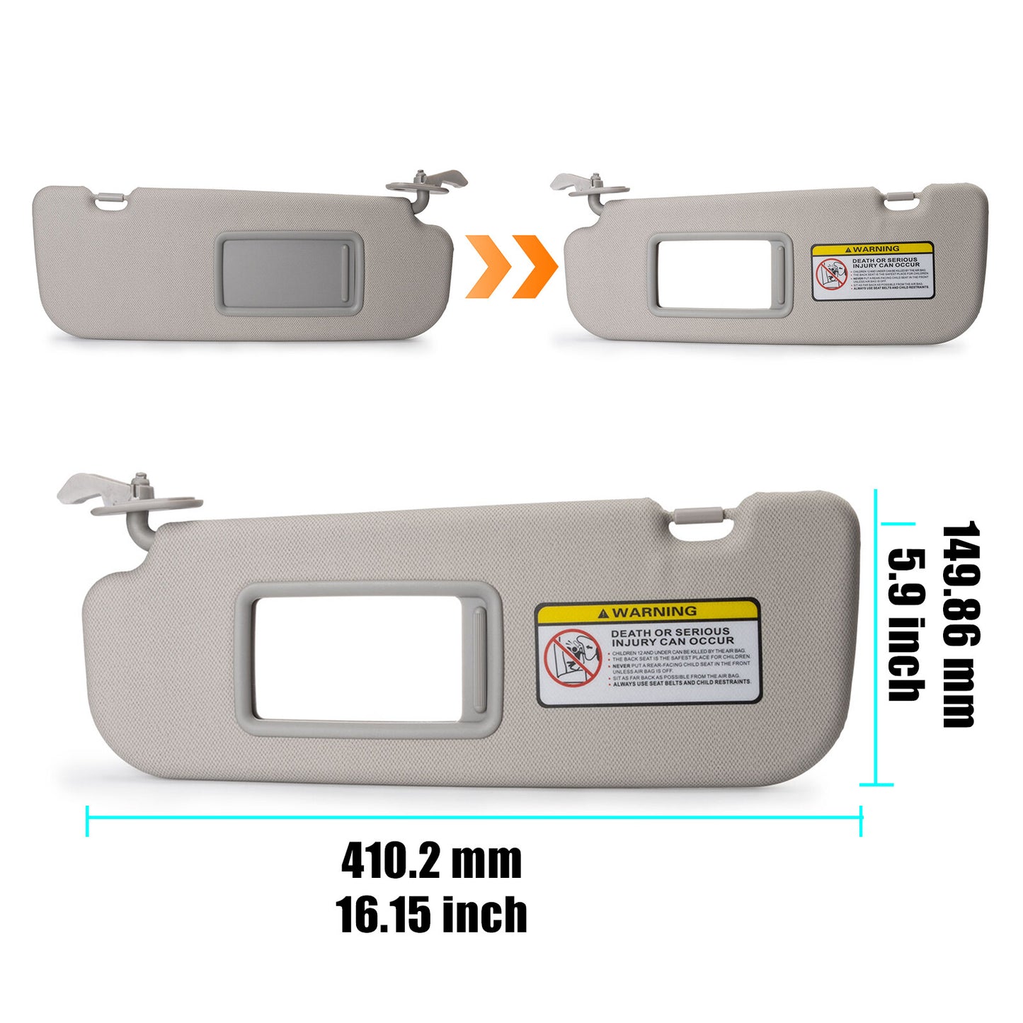 2X Left+Right Gray Sun Visor W/ Mirror for Hyundai for Elantra 2011-2015 1.8L 2.0L