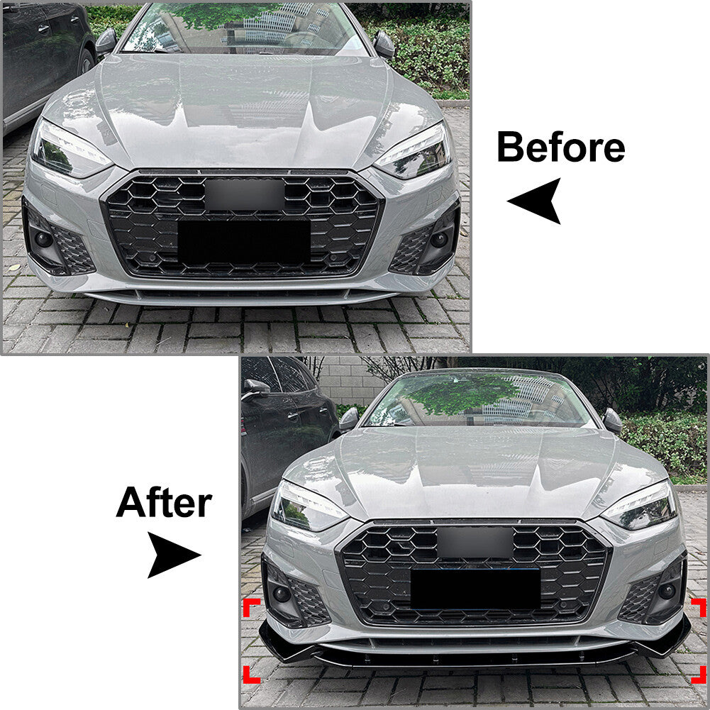 3pcs ABS Front Bumper Splitter Spoiler Lip for Audi A5 Sline S5 8W6 2020-2024