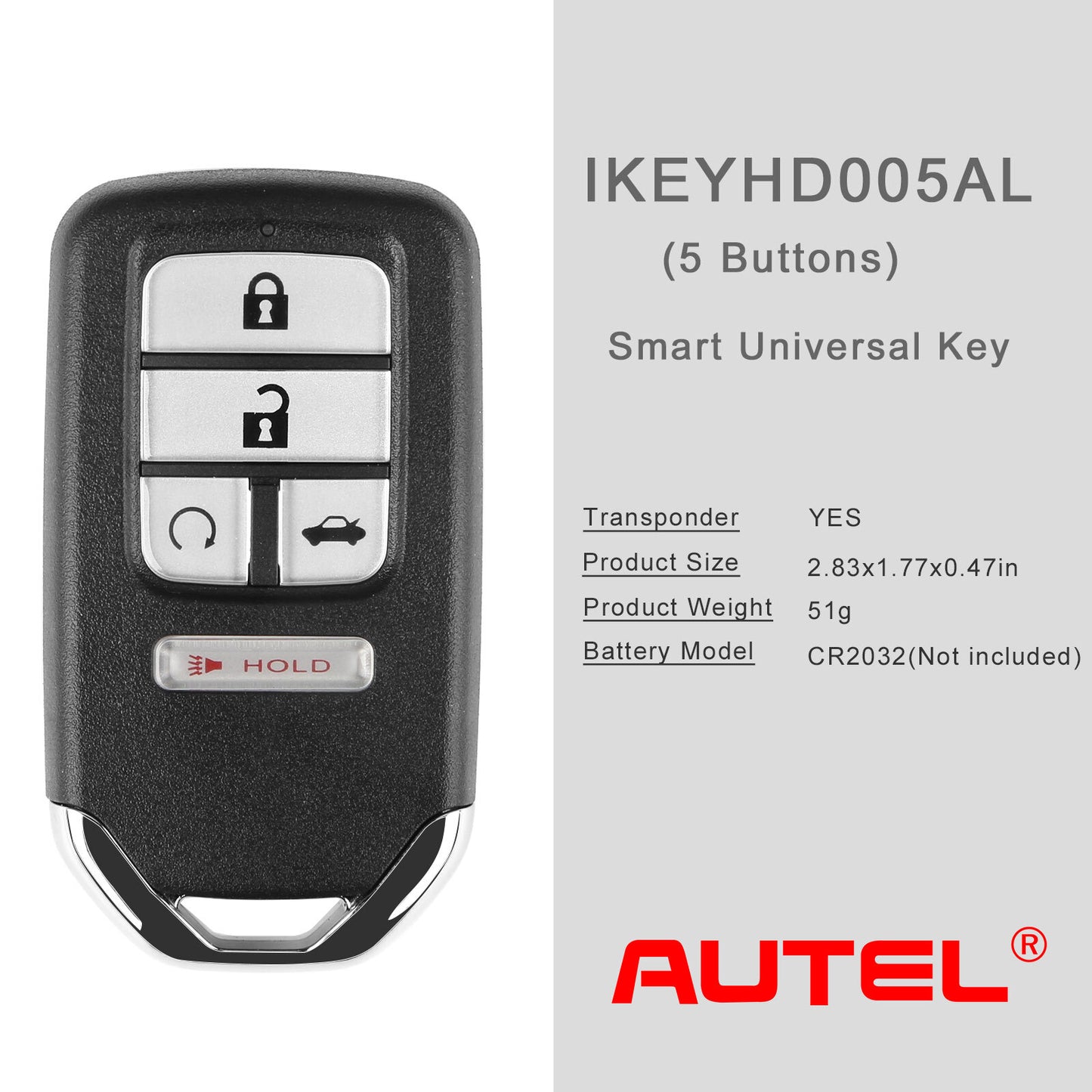 IKEYHD005AL Fit for Honda 5 Buttons Universal for Smart Key Remote Start,Trunk