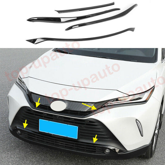 for Toyota Venza 2021-23 Piano black ABS Front Bumper+Grill Cover Strip Trim 4Pc
