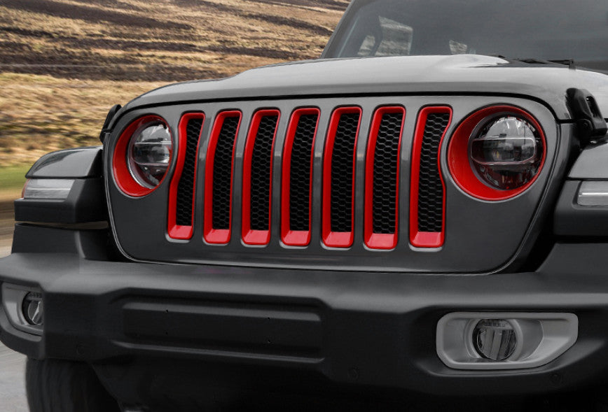 for Jeep for Wrangler JL 2018-2021 Red Front Grille Grill Head Light Cover Trim 9x