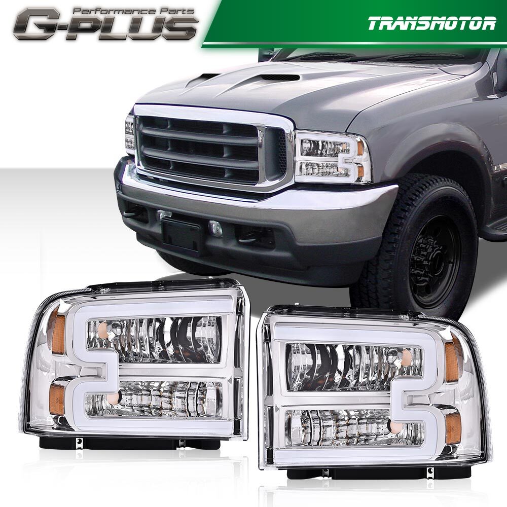 LED DRL Clear/Chrome Alloy Headlights Suitable for 05-07 for Ford F250 F350 F450 F550 Super Mission