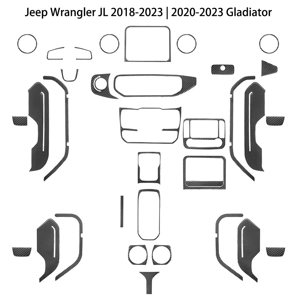 34Pcs Carbon Fiber Full Set Cover Kit for Jeep for Wrangler JL 2018+ Gladiator 2020+