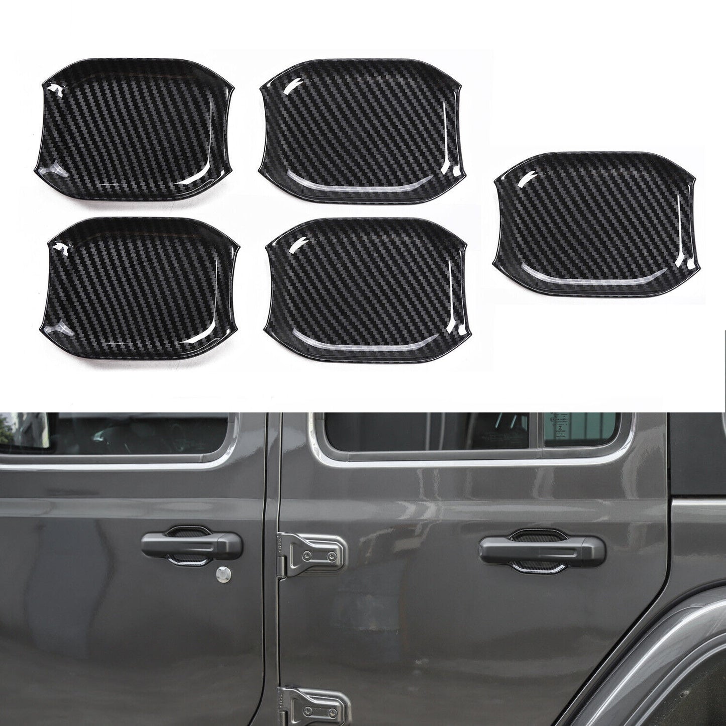 Outdoor Door Handle Bowl Cover Trim for Jeep for Wrangler JL 2018-2020 Carbon Fiber