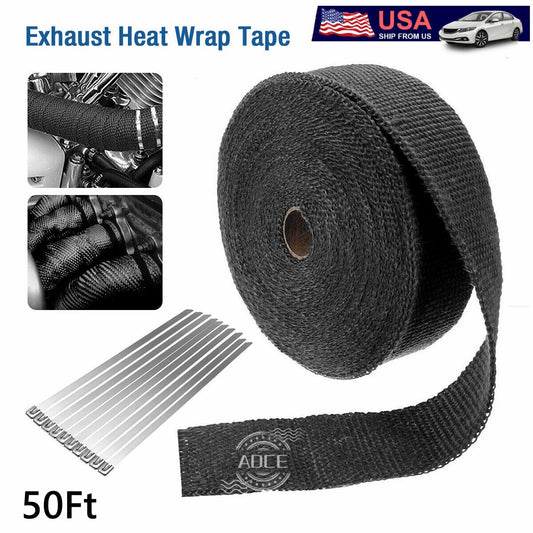 2-inch x 50-foot roll black connector turbo manifold exhaust heat-packed tape + zip tie