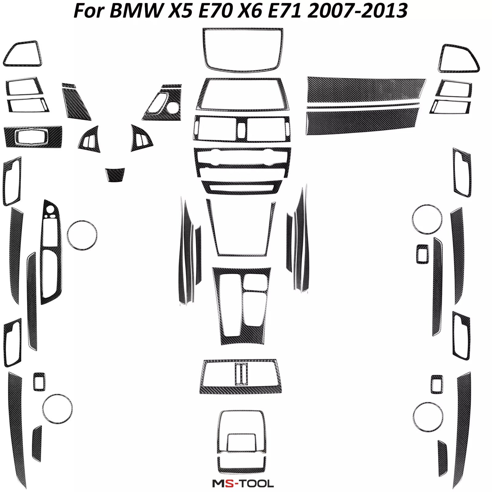 70Pcs Carbon Fiber Kits Full Interior Cover Trim for BMW X5 E70 X6 E71 2007-2013