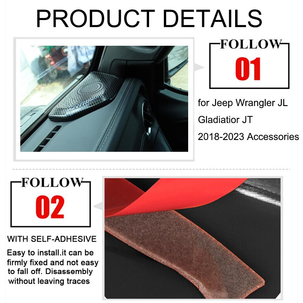 Carbon Fiber A-Pillar Speaker Panel Cover Trim for Jeep for Wrangler JL JT 2018-2023