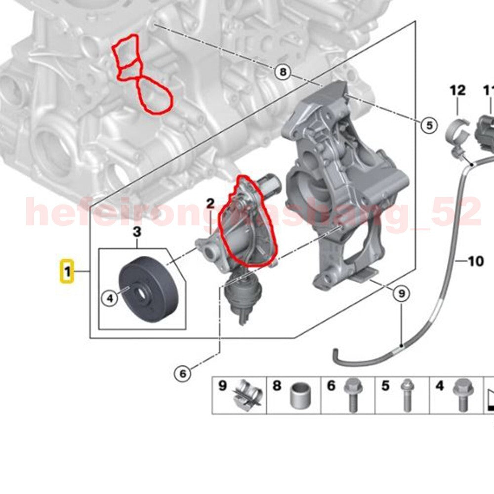 Coolant pump seal suitable for BMW G08, G38, G30, 530i, G32, 630i, G12, 730Li 11517644809
