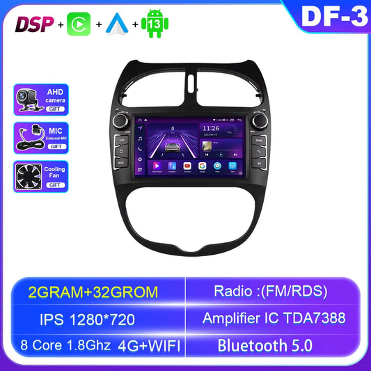 for Peugeot 206 206CC 206SW 2000-2008 Car Radio CarPlay Video Player Screen GPS