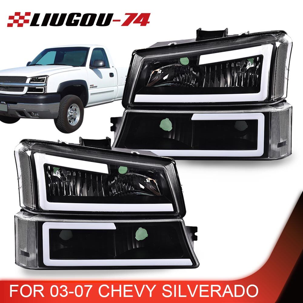 Suitable for 2003-07 SILVERADO AVALANCHE LED DRL headlights + taillights in black/clear.